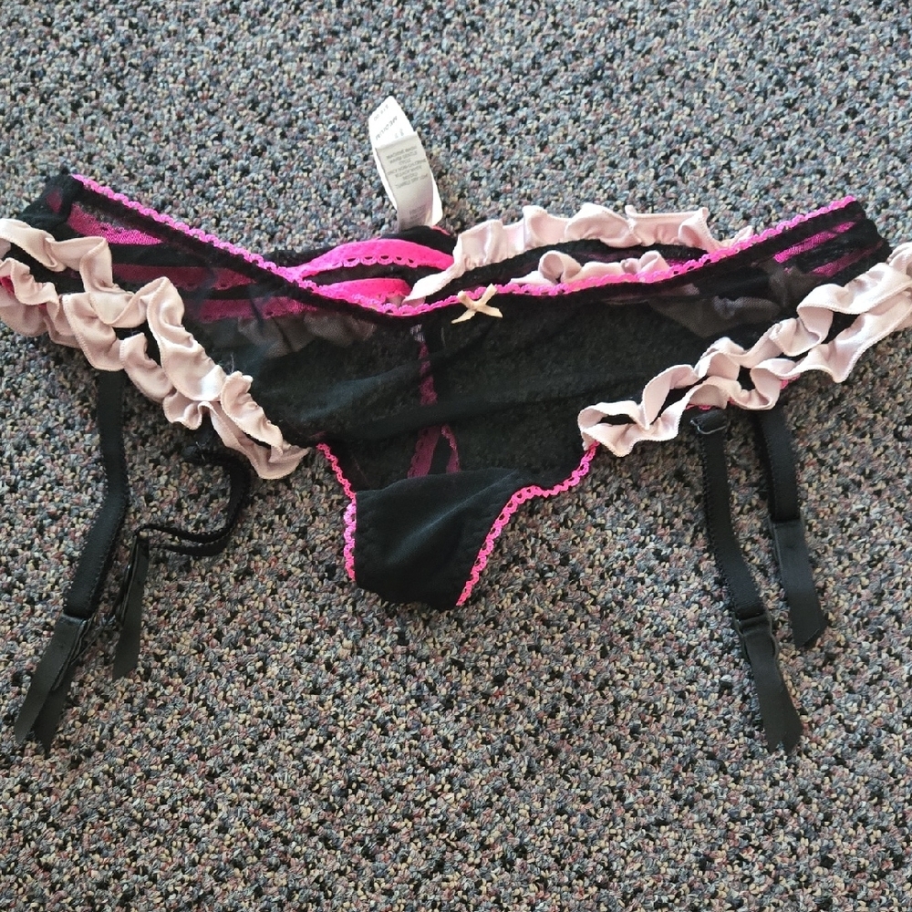 Black and Pink Lingerie with Ruffle Trim